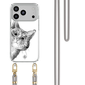 Casimoda iPhone 17 Pro Max hoesje met grijs koord - Peekaboo kat