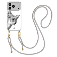 Casimoda iPhone 17 Pro Max hoesje met grijs koord - Peekaboo kat