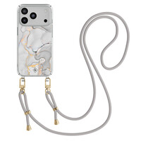 Casimoda iPhone 17 Pro Max hoesje met grijs koord - Marmer grijs