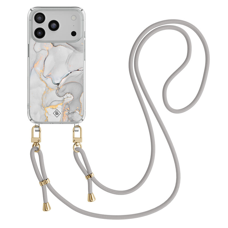 Casimoda iPhone 17 Pro Max hoesje met grijs koord - Marmer grijs