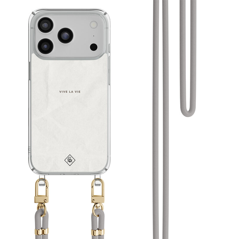Casimoda iPhone 17 Pro Max hoesje met grijs koord - Vive la vie