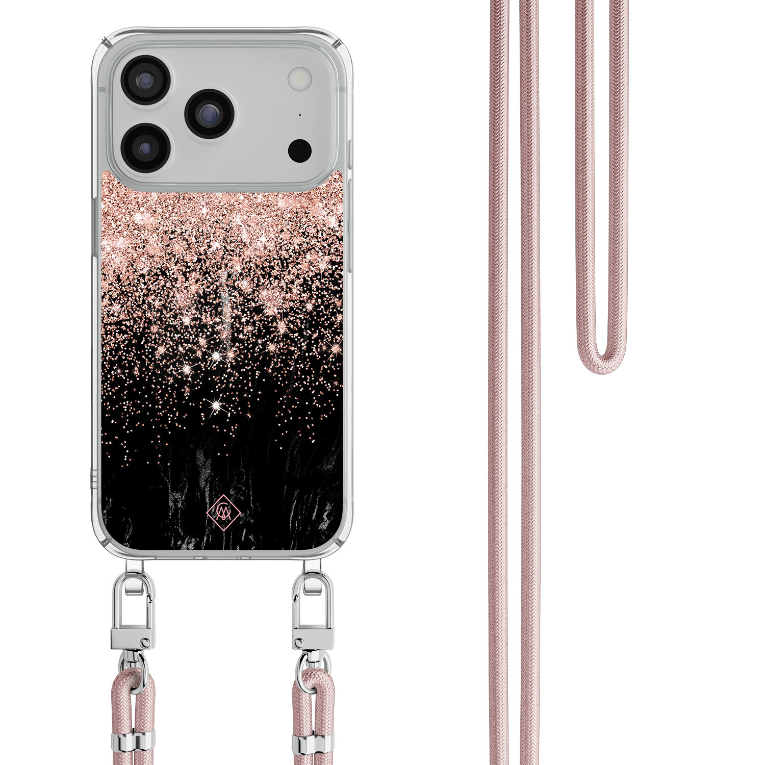 iPhone 17 Pro Max hoesje met rosegoud koord Marmer twist