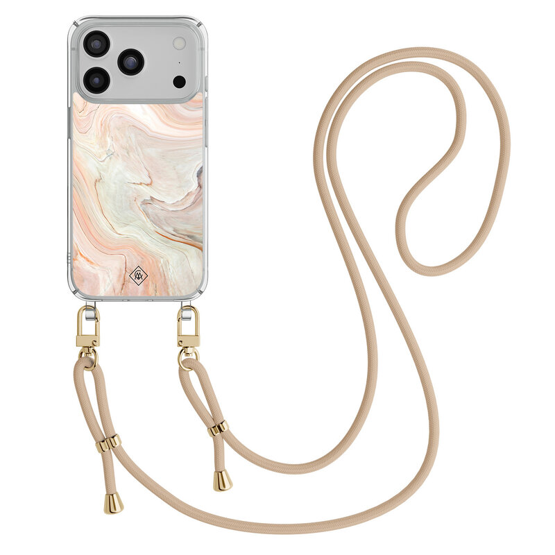 Casimoda iPhone 17 Pro Max hoesje met beige koord - Marmer waves
