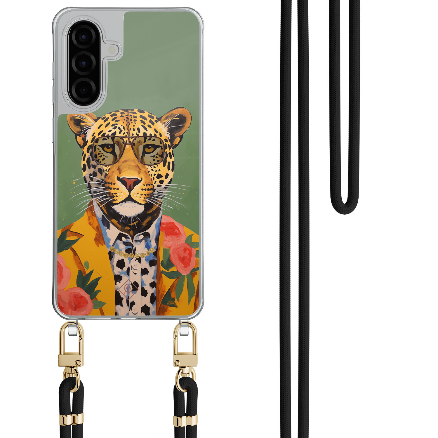 Samsung Galaxy A57 hoesje met zwart koord Luipaard hipster