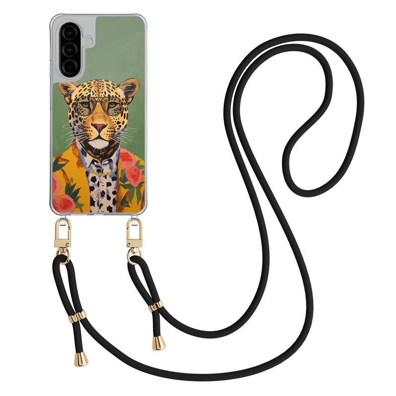 Casimoda Samsung Galaxy A57 hoesje met zwart koord - Luipaard hipster