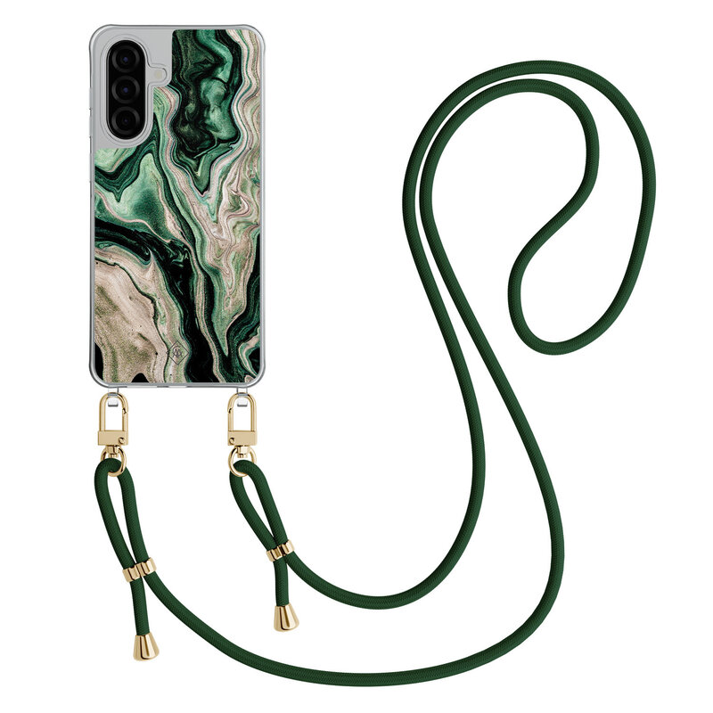 Casimoda Samsung Galaxy A57 hoesje met groen koord - Green waves