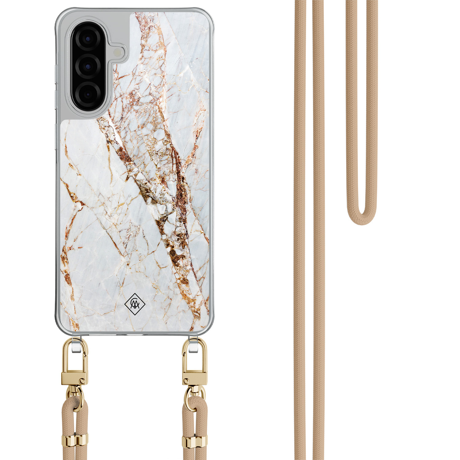 Samsung Galaxy A57 hoesje met beige koord Marmer goud