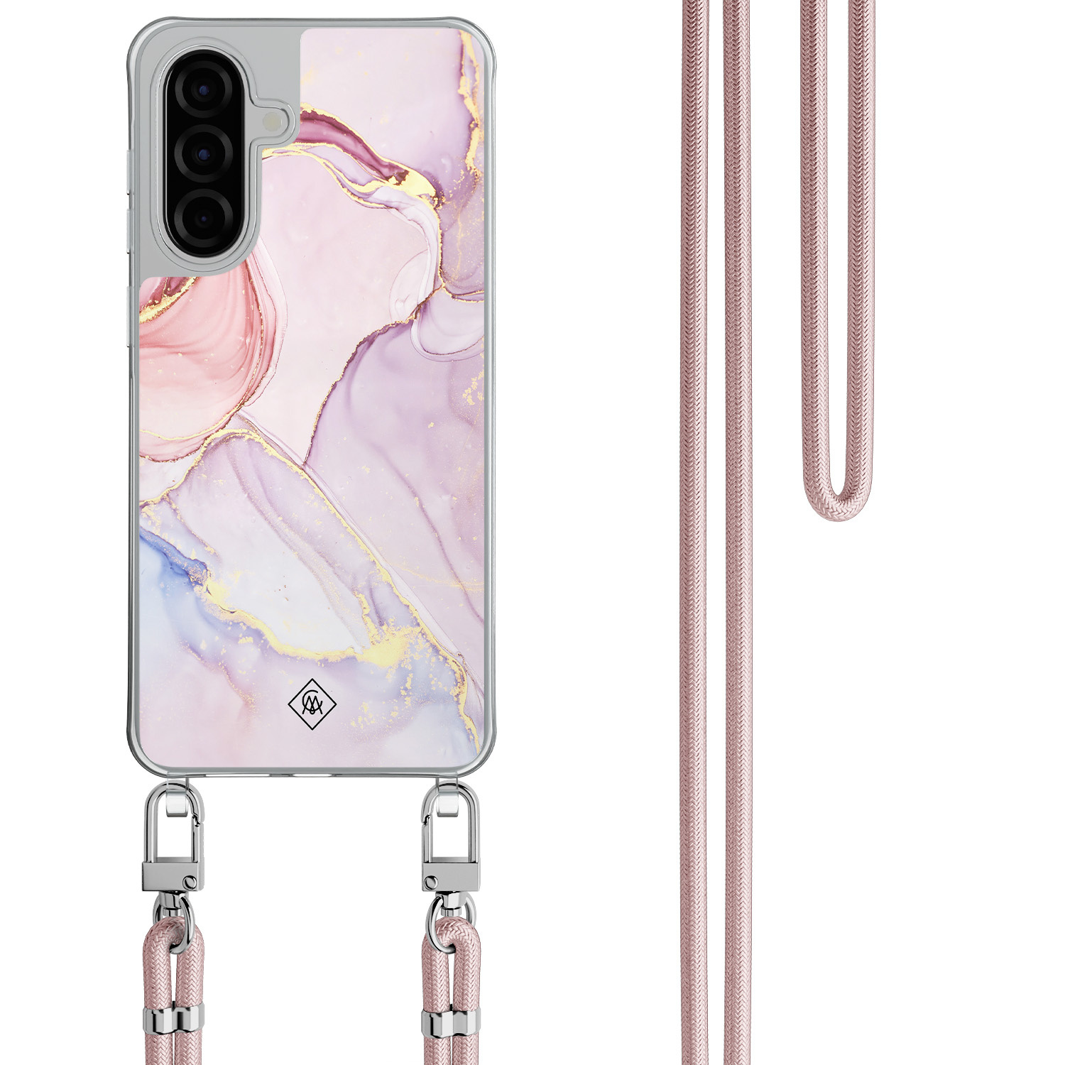 Samsung Galaxy A57 hoesje met rosegoud koord Purple sky