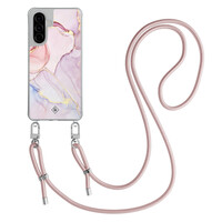 Casimoda Samsung Galaxy A57 hoesje met rosegoud koord - Purple sky
