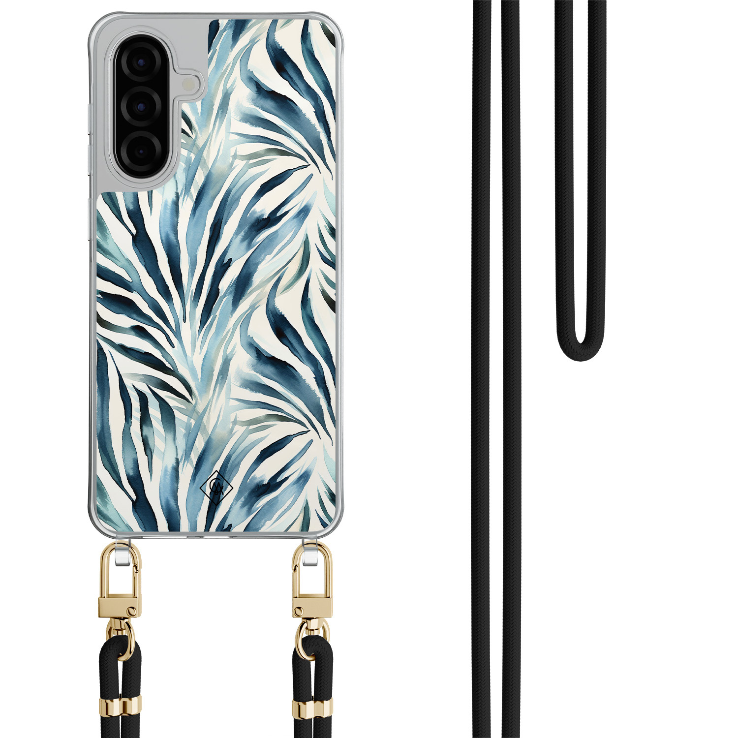 Samsung Galaxy A57 hoesje met donkerblauw koord Japandi waves