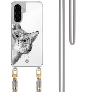 Casimoda Samsung Galaxy A57 hoesje met grijs koord - Peekaboo kat