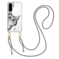 Casimoda Samsung Galaxy A57 hoesje met grijs koord - Peekaboo kat