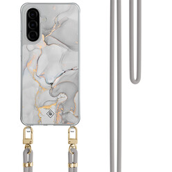 Casimoda Samsung Galaxy A57 hoesje met grijs koord - Marmer grijs