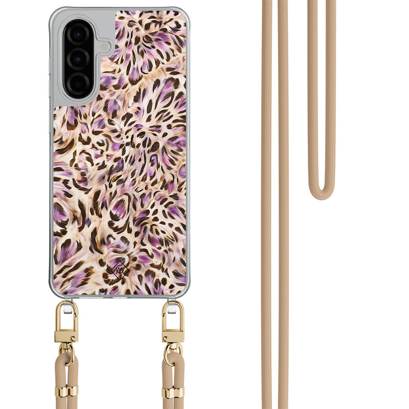 Casimoda Samsung Galaxy A57 hoesje met beige koord - Luipaard lila