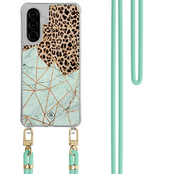 Casimoda Samsung Galaxy A57 hoesje met mint koord - Luipaard marmer mint