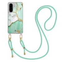 Casimoda Samsung Galaxy A57 hoesje met mint koord - Marmer mintgroen