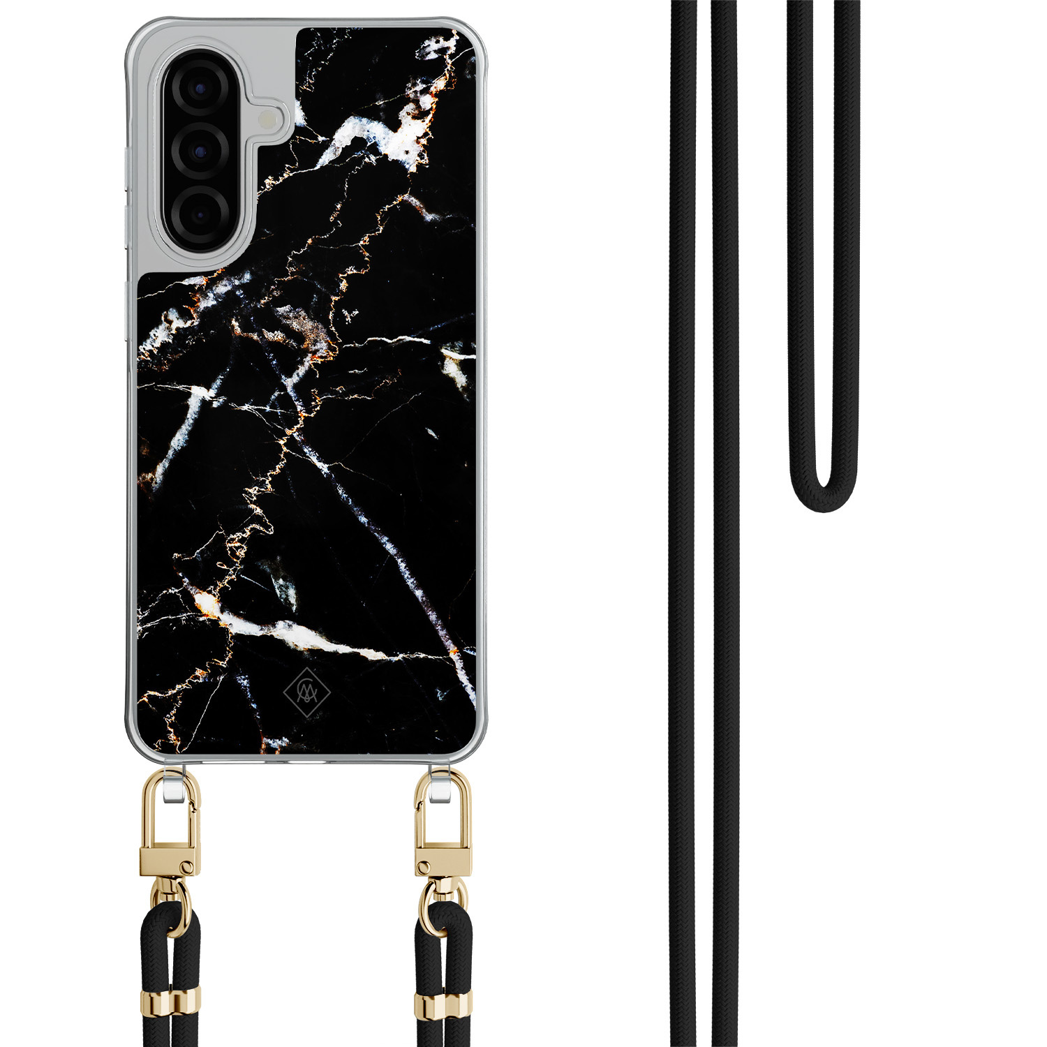 Samsung Galaxy A57 hoesje met zwart koord Marmer zwart