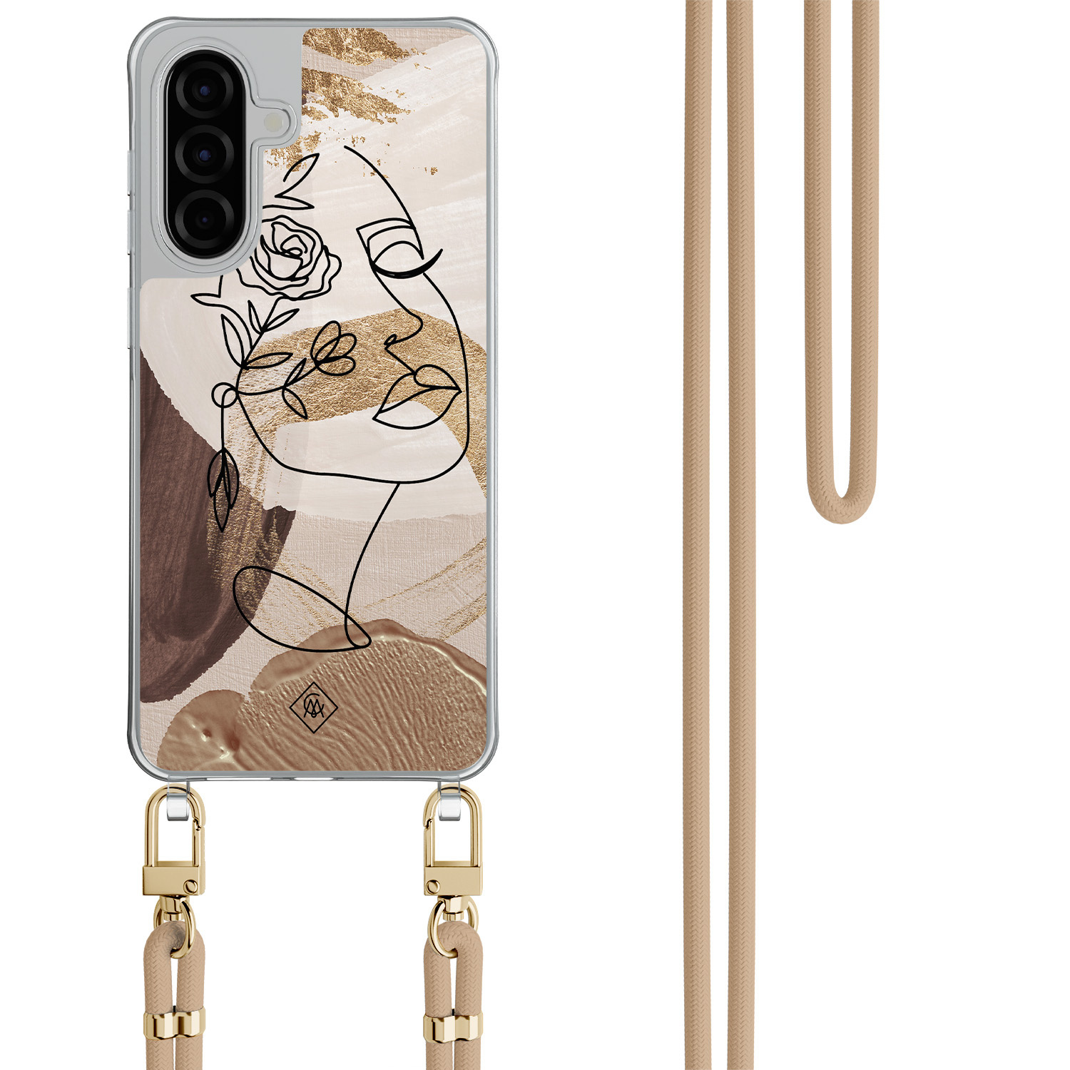 Samsung Galaxy A57 hoesje met beige koord Abstract gezicht bruin