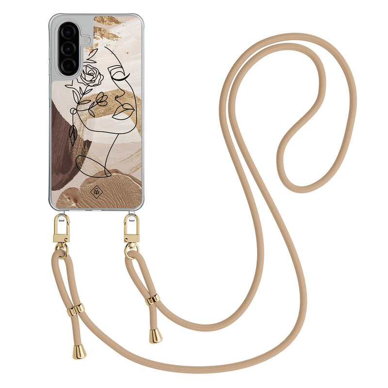 Casimoda Samsung Galaxy A57 hoesje met beige koord - Abstract gezicht bruin