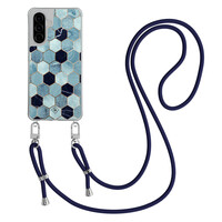 Casimoda Samsung Galaxy A57 hoesje met donkerblauw koord - Blue cubes