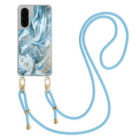 Casimoda Samsung Galaxy A57 hoesje met blauw koord - Marble sea