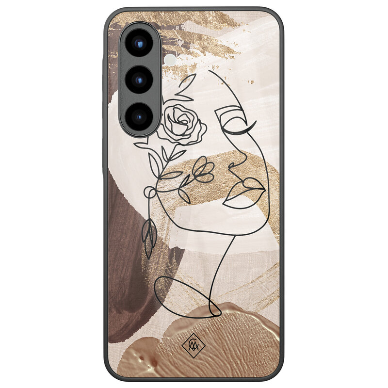 Casimoda Samsung Galaxy A57 glazen hardcase - Abstract gezicht bruin