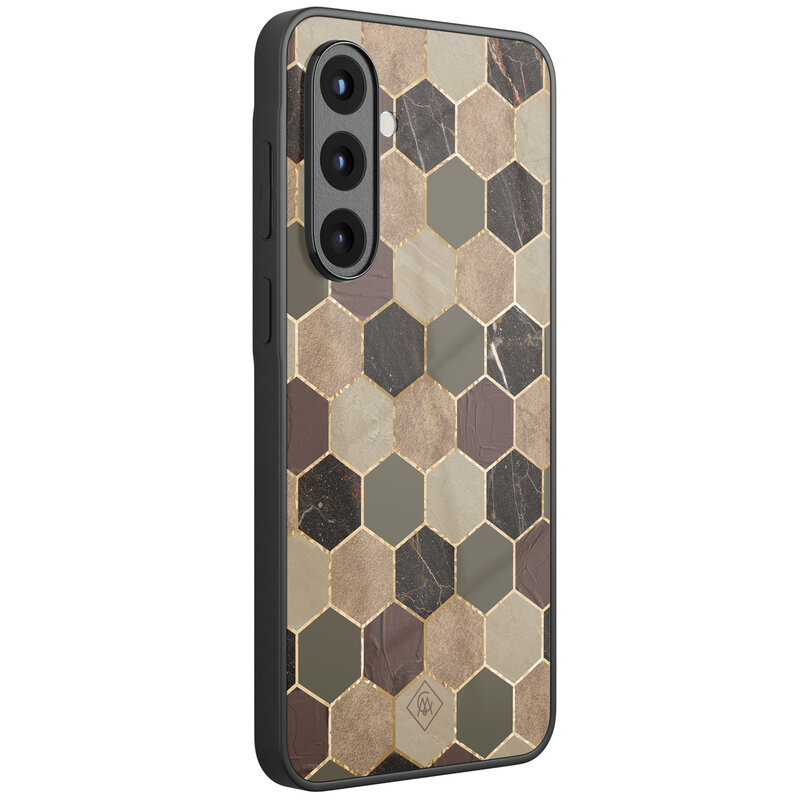 Casimoda Samsung Galaxy A57 glazen hardcase - Kubus bruin groen