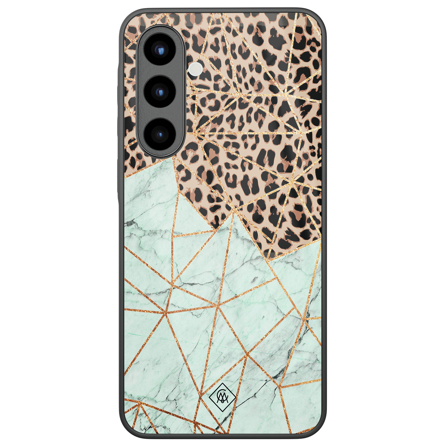 Samsung Galaxy A57 glazen hardcase Luipaard marmer mint