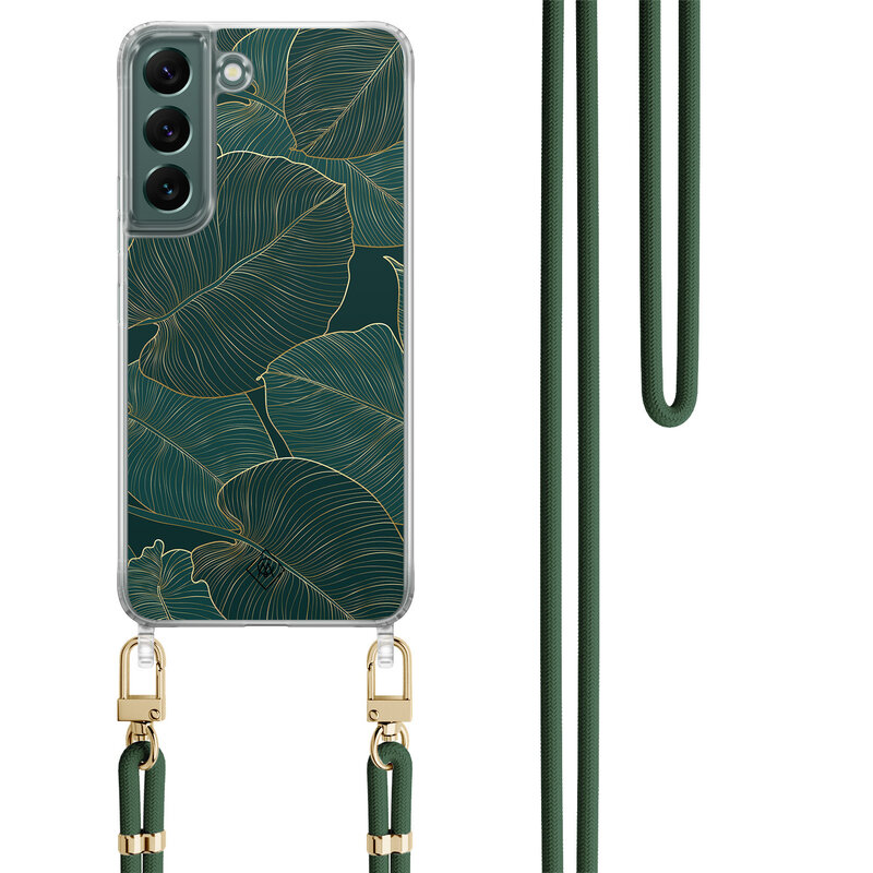 Casimoda Samsung Galaxy S22 Plus hoesje met groen koord - Monstera leaves
