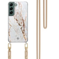 Casimoda Samsung Galaxy S22 Plus hoesje met beige koord - Marmer goud