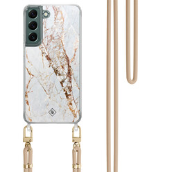 Casimoda Samsung Galaxy S22 Plus hoesje met beige koord - Marmer goud
