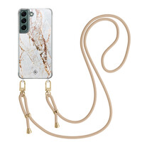 Casimoda Samsung Galaxy S22 Plus hoesje met beige koord - Marmer goud