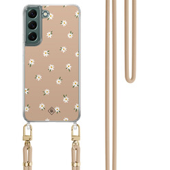 Casimoda Samsung Galaxy S22 Plus hoesje met beige koord - Sweet daisies