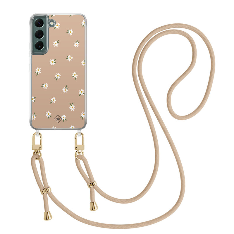 Casimoda Samsung Galaxy S22 Plus hoesje met beige koord - Sweet daisies