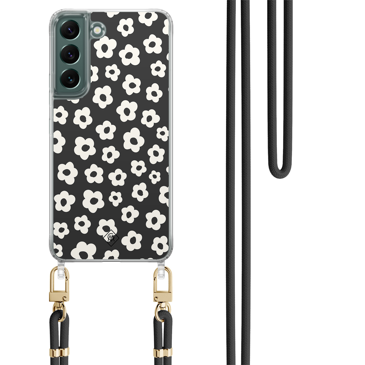 Samsung Galaxy S22 Plus hoesje met zwart koord Retro bloempjes
