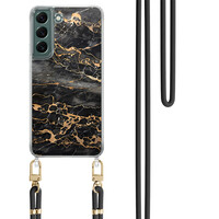 Casimoda Samsung Galaxy S22 Plus hoesje met zwart koord - Marmer grijs brons
