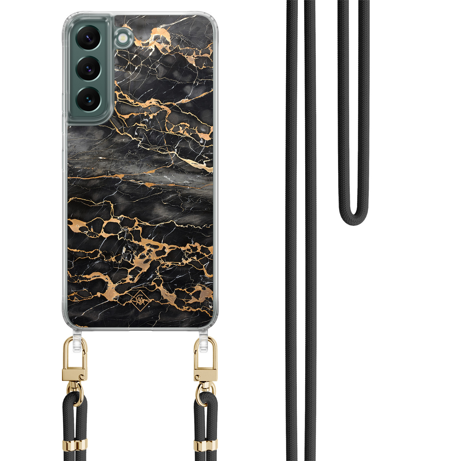 Samsung Galaxy S22 Plus hoesje met zwart koord Marmer grijs brons