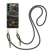 Casimoda Samsung Galaxy S22 Plus hoesje met zwart koord - Marmer grijs brons