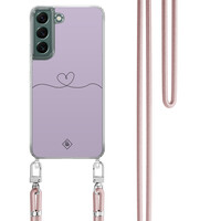 Casimoda Samsung Galaxy S22 Plus hoesje met rosegoud koord - Hart lila