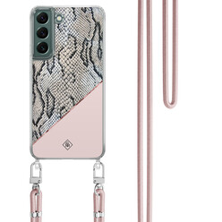 Casimoda Samsung Galaxy S22 Plus hoesje met rosegoud koord - Snake print
