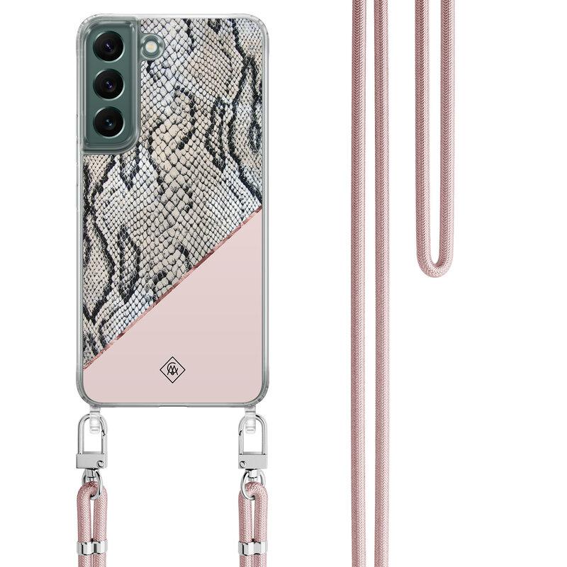 Casimoda Samsung Galaxy S22 Plus hoesje met rosegoud koord - Snake print
