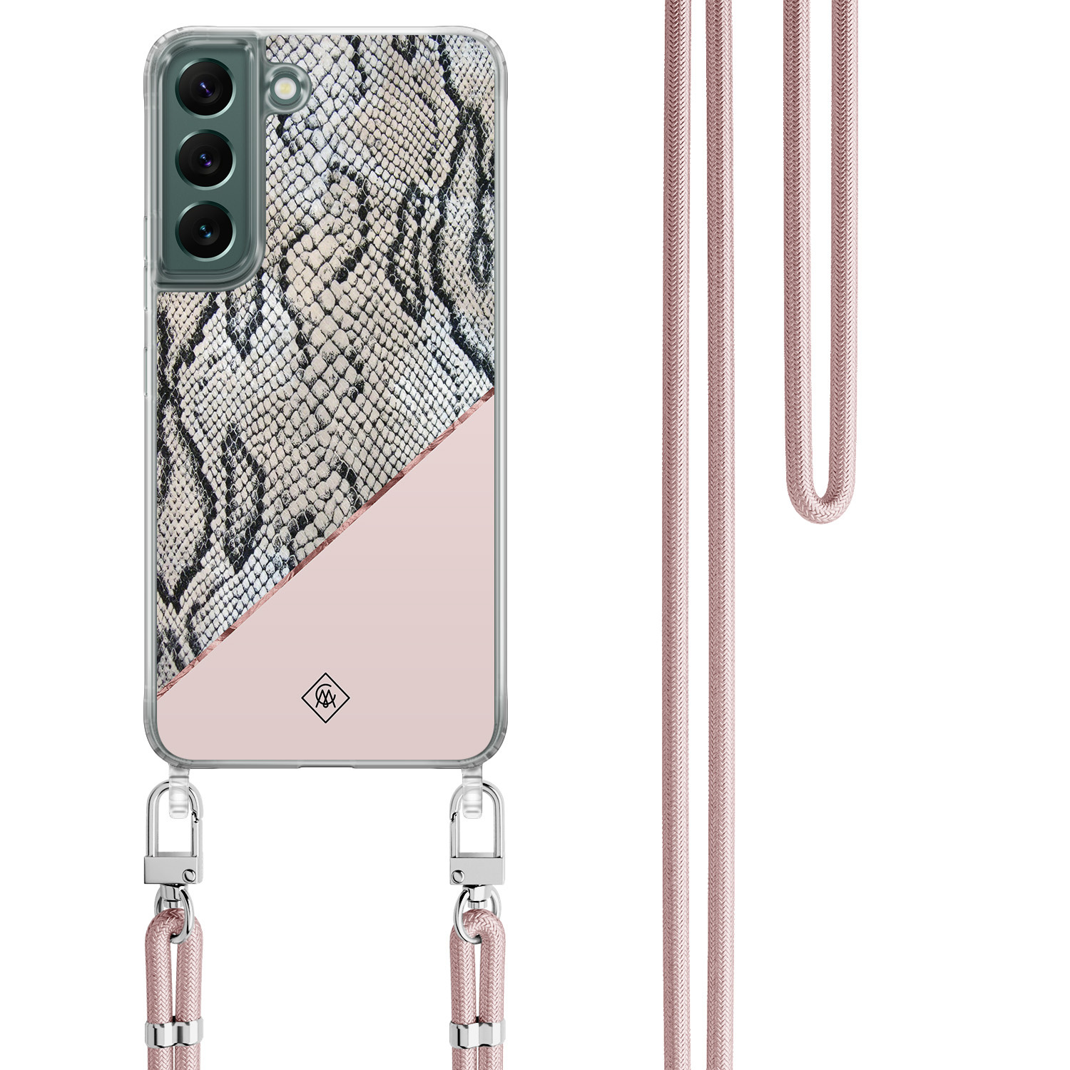 Samsung Galaxy S22 Plus hoesje met rosegoud koord Snake print