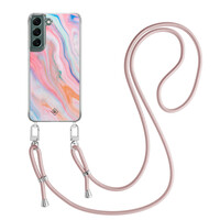 Casimoda Samsung Galaxy S22 Plus hoesje met rosegoud koord - Pink glam