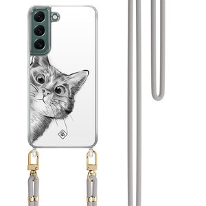 Casimoda Samsung Galaxy S22 Plus hoesje met grijs koord - Peekaboo kat