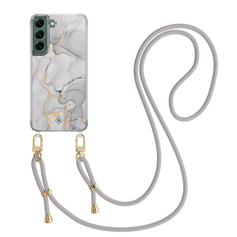 Casimoda Samsung Galaxy S22 Plus hoesje met grijs koord - Marmer grijs