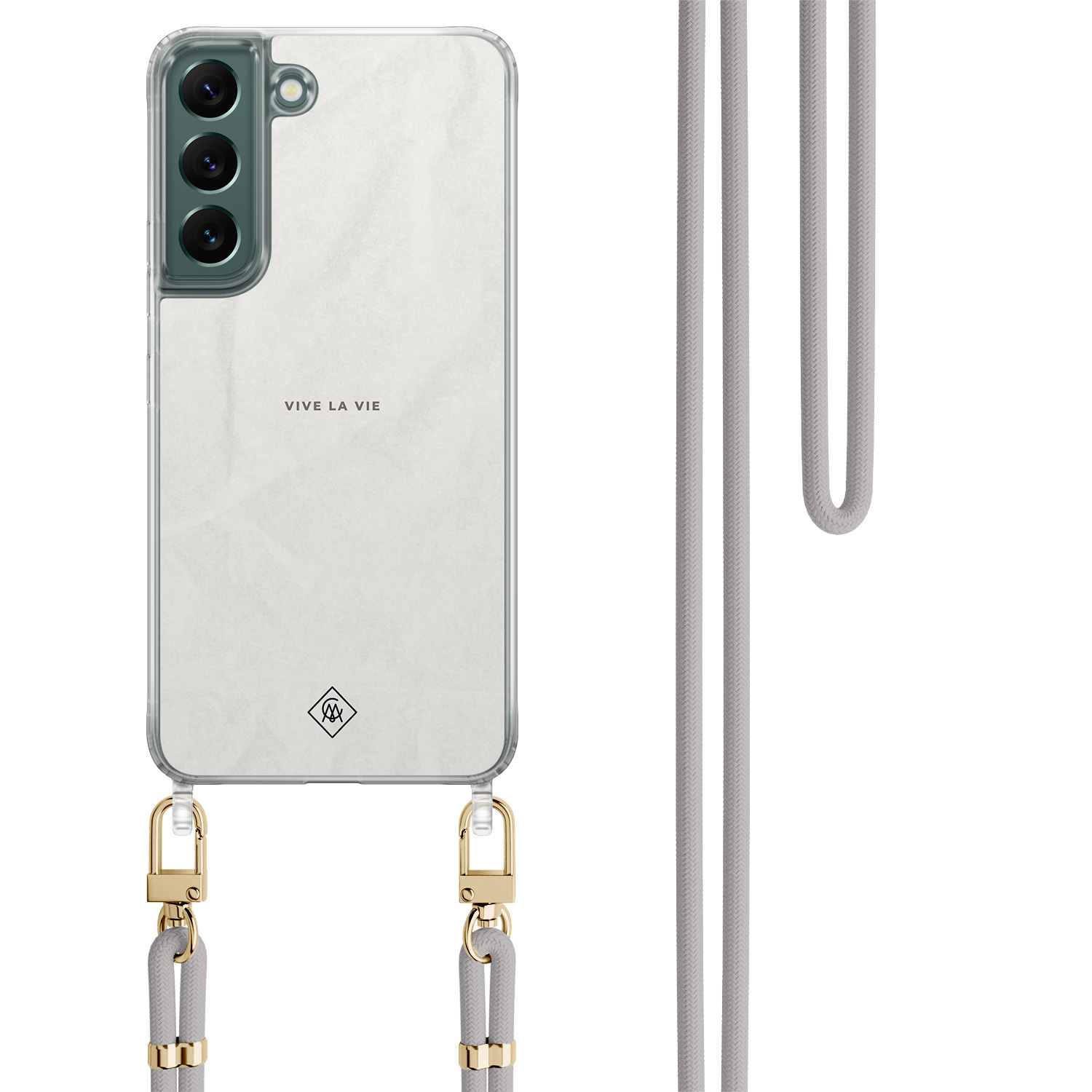 Samsung Galaxy S22 Plus hoesje met grijs koord Vive la vie
