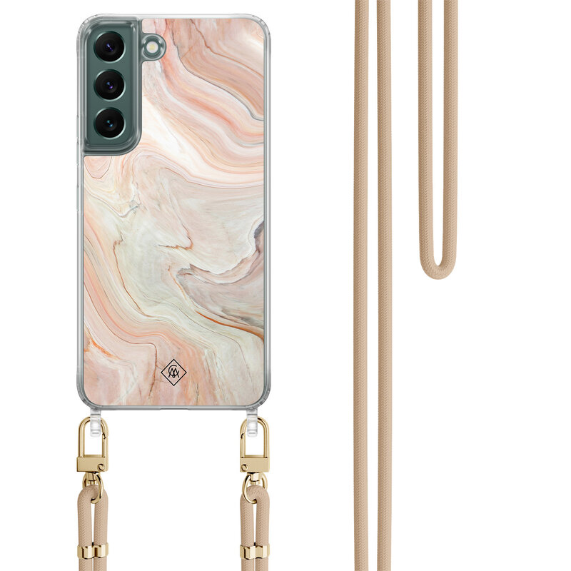 Casimoda Samsung Galaxy S22 Plus hoesje met beige koord - Marmer waves