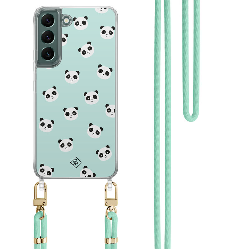 Casimoda Samsung Galaxy S22 Plus hoesje met mint koord - Panda print