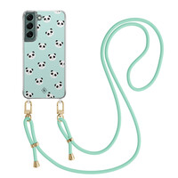 Casimoda Samsung Galaxy S22 Plus hoesje met mint koord - Panda print
