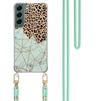 Casimoda Samsung Galaxy S22 Plus hoesje met mint koord - Luipaard marmer mint